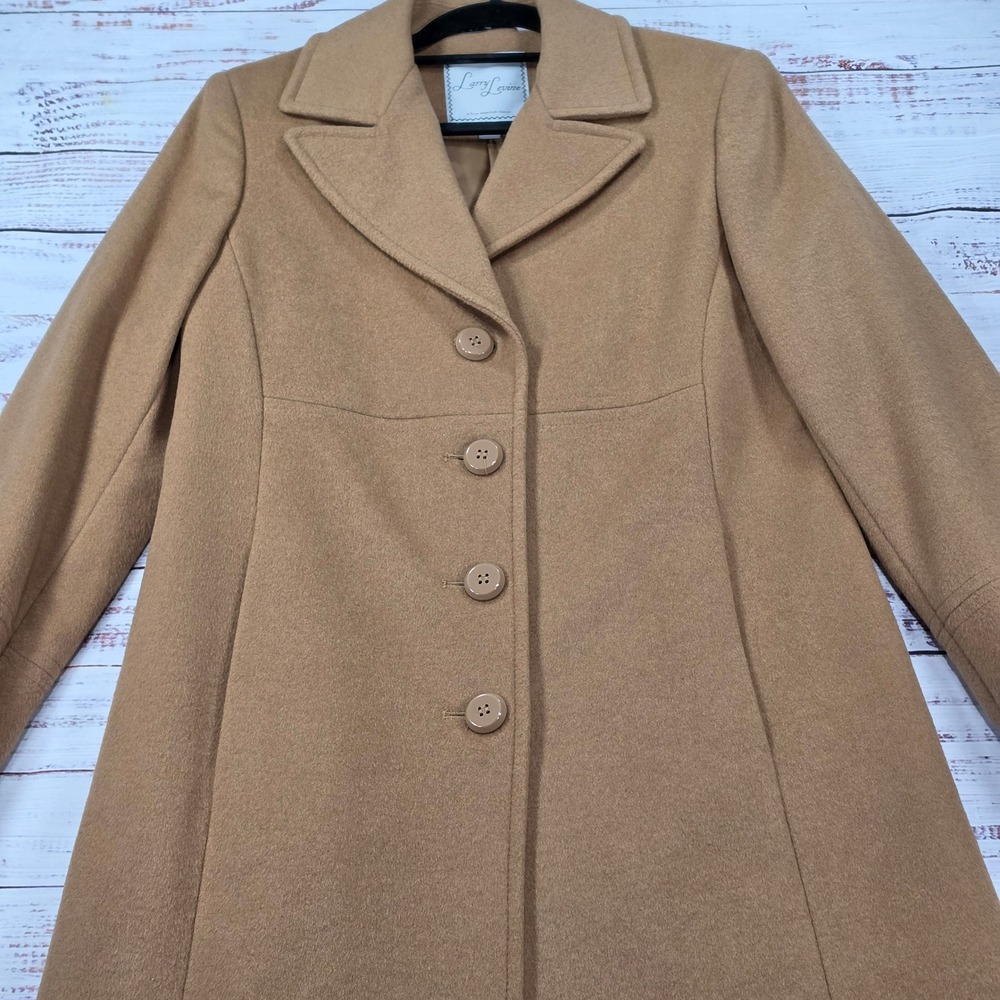 Larry Levine Wool Blend Coat Womens 6 Camel Tan Excellent Empire Waist Walking - Picture 2 of 13